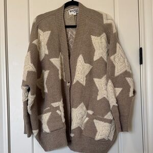 BUCKETLIST Taupe and Cream Star Women's Cardigan